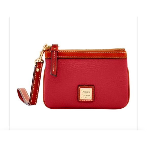 Dooney & Bourke Women's Red Brown Pebble Grain Leather Wristlet Clutch Handbag - Picture 1 of 9